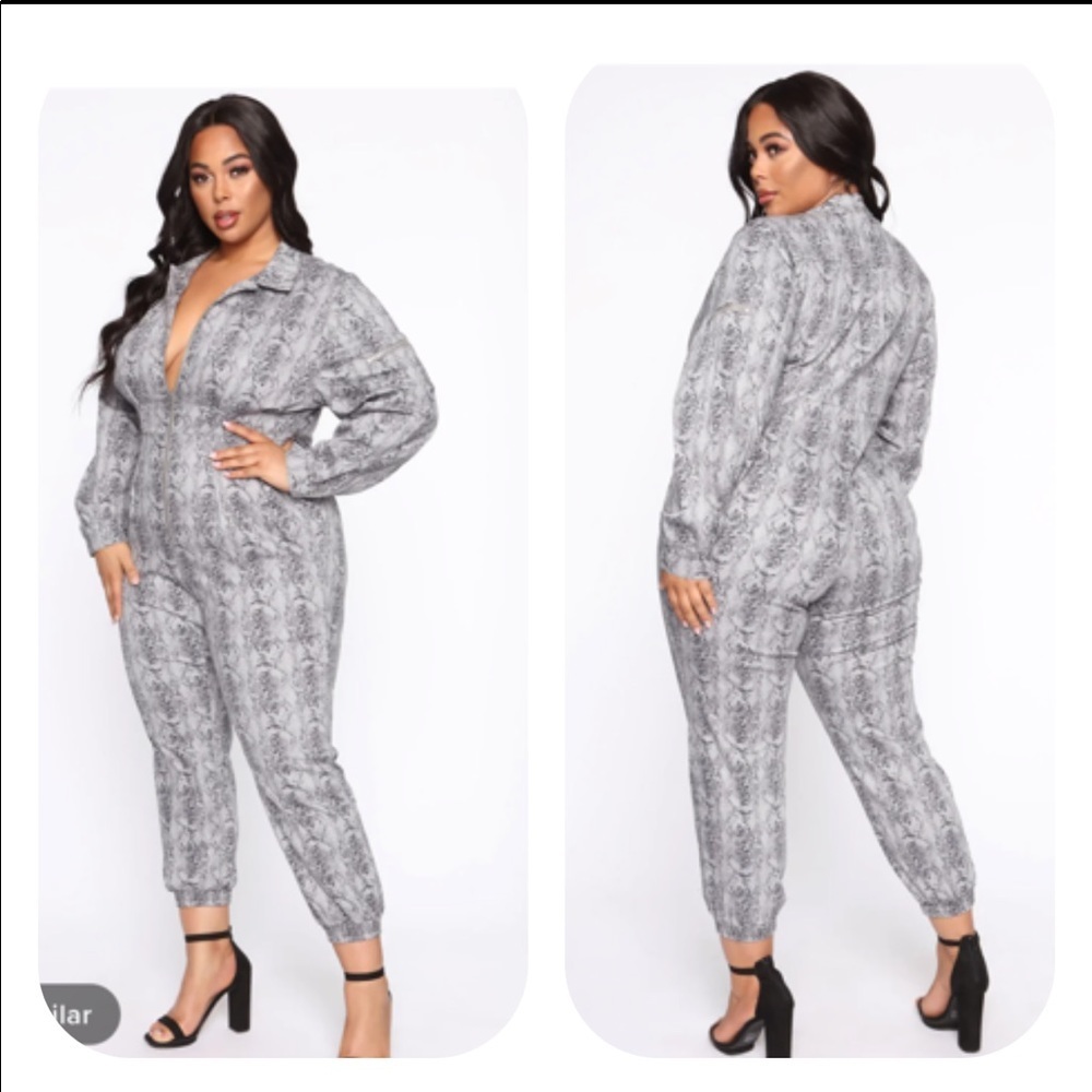 Fashion Nova Huxley Snakeskin Long Sleeve Jumpsuit